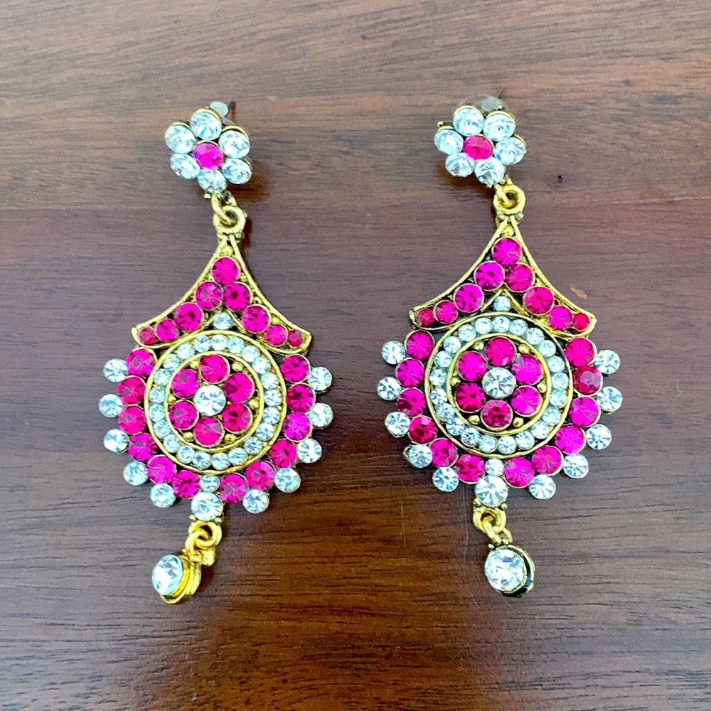 Magenta gemstone earrings.